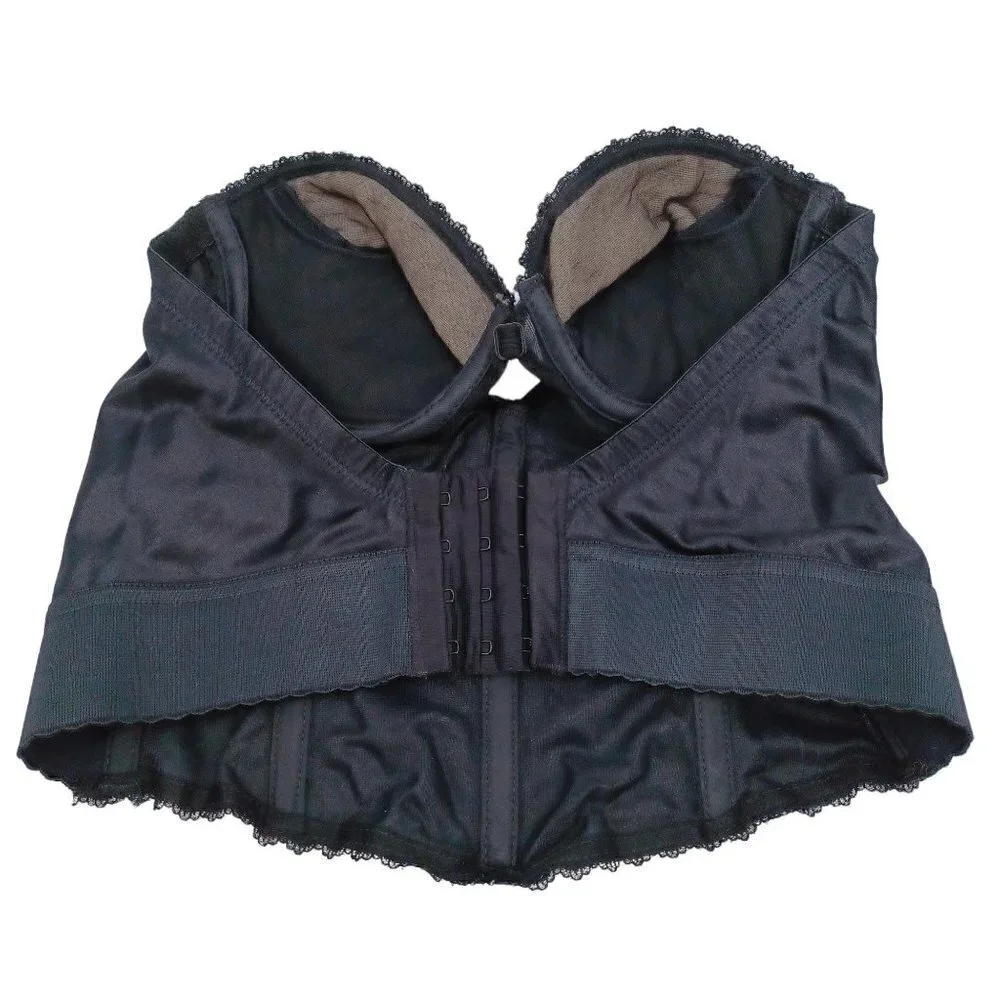 Vintage Black Bustier Lingerie Women's 34A Boning Strapless Sexy Pin Up Glam - Picture 2 of 8